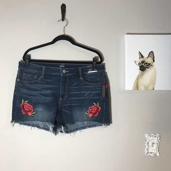 a.n.a Pants - a.n.a. Embroidered Denim Cut Off Shorts